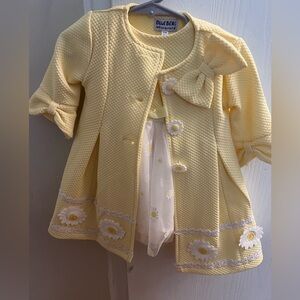 Yellow Baby Dress with Bow and Floral Accents